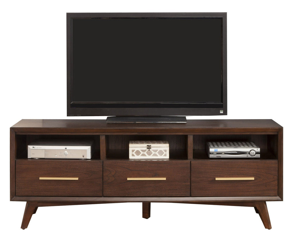 64" Brown Mahogany Solid Wood Open Shelving TV Stand