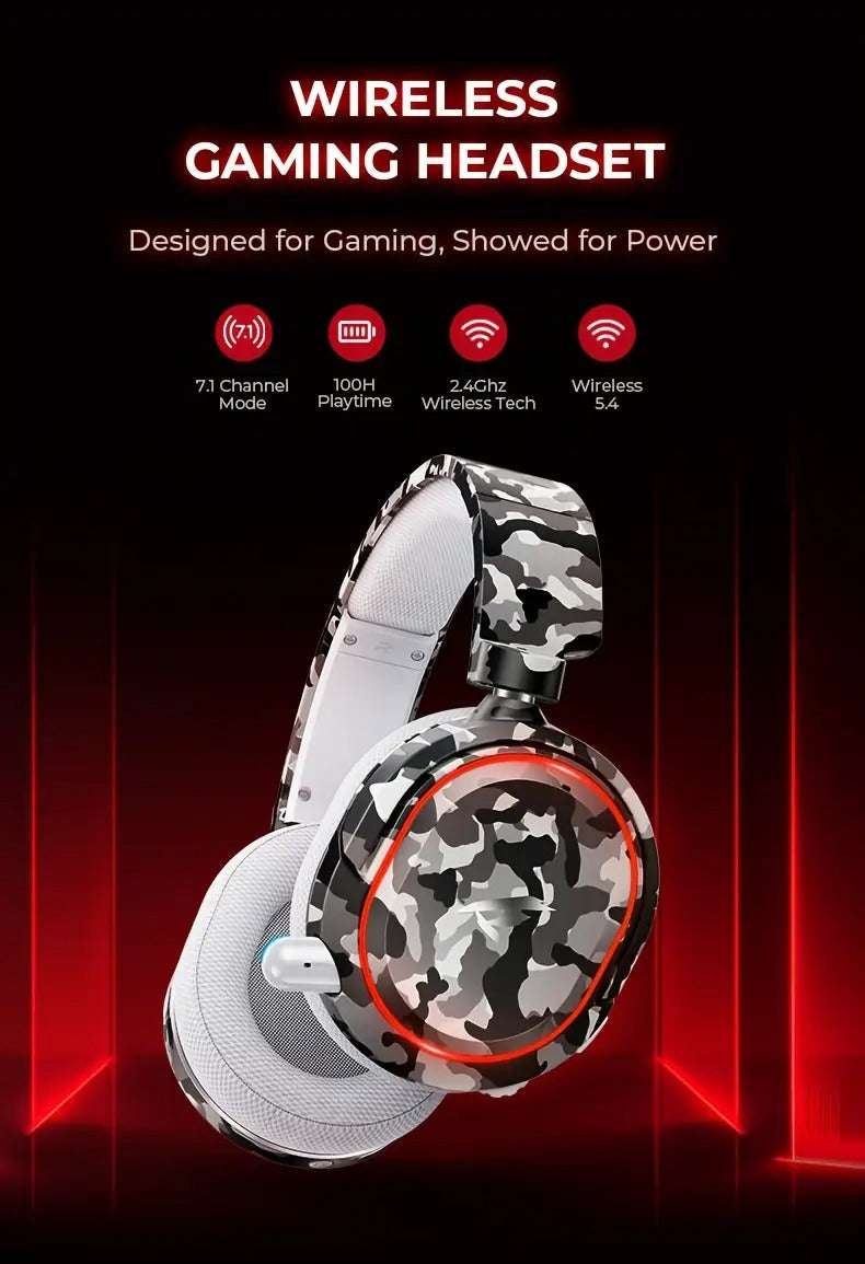 Wireless Gaming Headset with Surround RGB Noise Reduction Mic